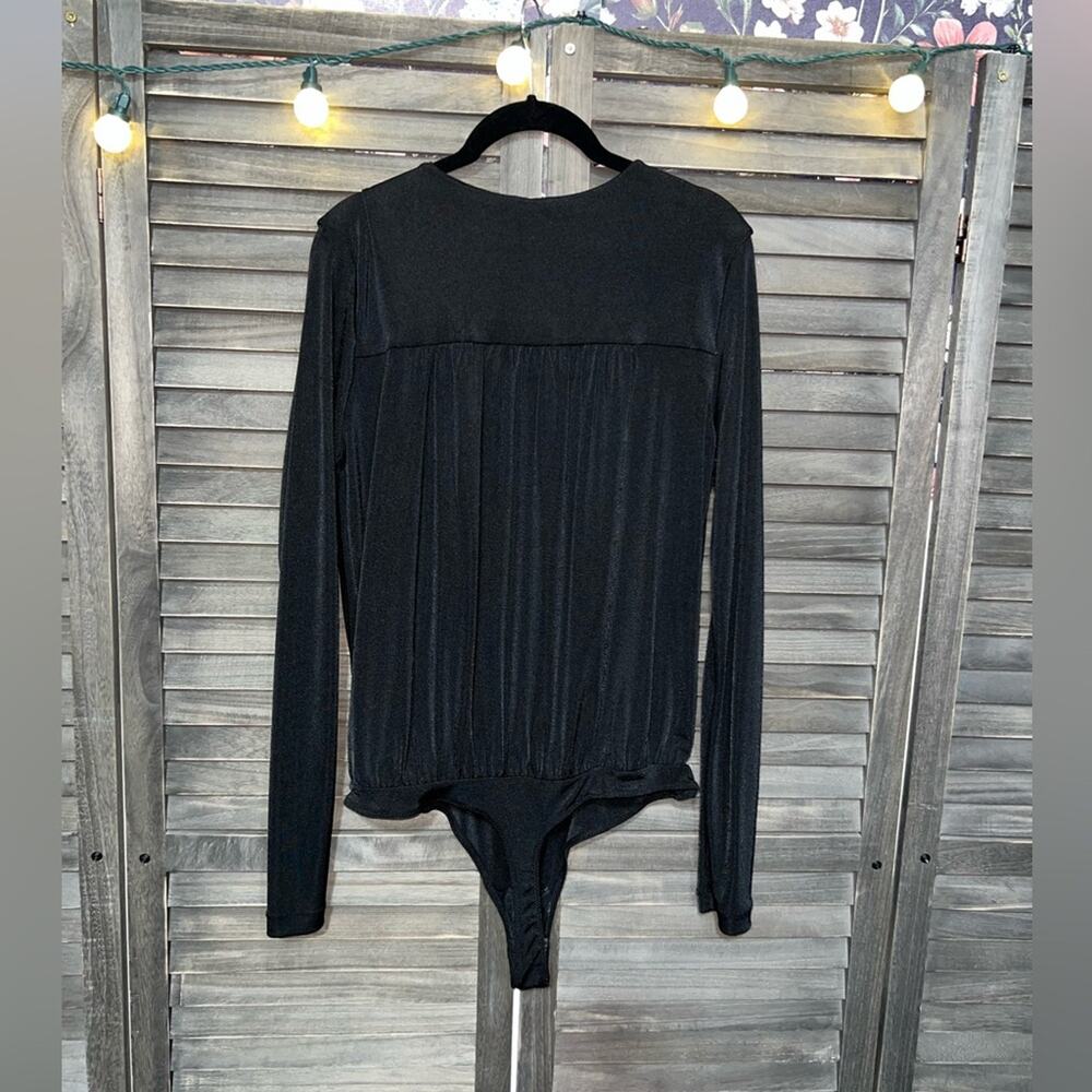 Black Draped Surplice Bodysuit Long Sleeve Intimately Free People Size L - Picture 3 of 9